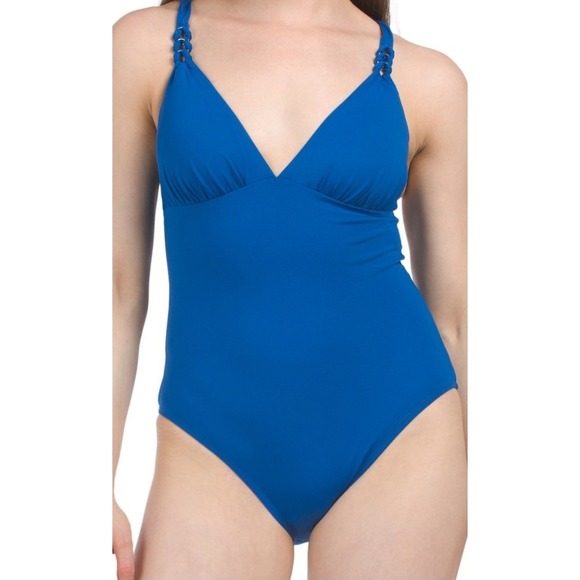 BLEU BY ROD BEATTIE Blue One Piece Swimsuit Criss Cross Back Size 6 NWT